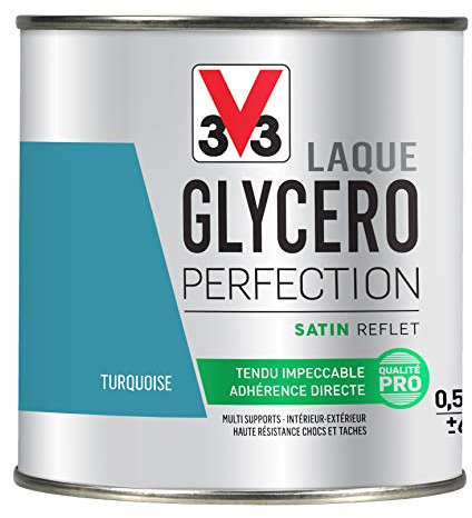 V33 Peinture multi-supports monocouche Laque Glycéro satin, Turquoise, 0,5 L