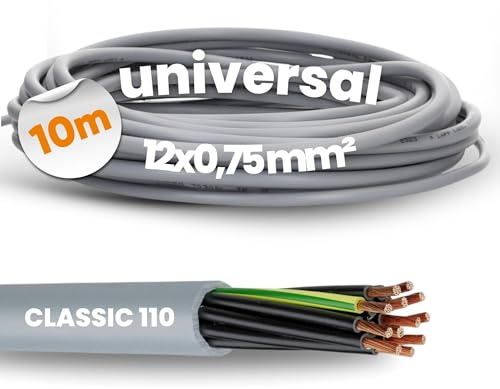 Lapp 10 m Oljeflex Classic 110 Kontrollkabel - 12 x 0,75 mm² PVC-kabel | Flexibel 12-ledare med grön-gul skyddsledare, oljeresistent mantelkabel för elverktyg och maskiner i torra eller fuktiga rum