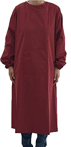 UE STORE Adults Long Sleeve Cooking Kitchen Apron Waterproof Butcher Artist Apron (Maroon)