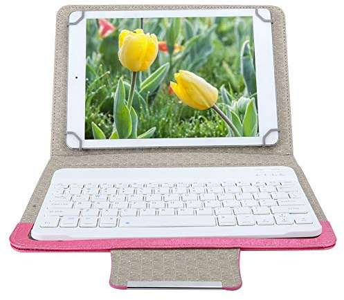 Bluetooth-tangentbord, 10 i vattentätt Bluetooth 3.0-tangentbord och PU-läderfodral Tablet-tillbehör för Android, för IOS, för inch keyboard + leather case rose red)
