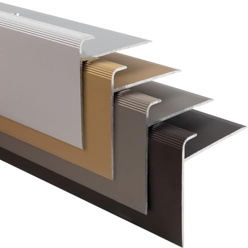 Trappkantlist Safety | F-form | trappkantprofil i 4 färger och 3 längder | för golvbeläggningar med 7–8 mm höjd | inkl. Monteringsmaterial (längd: 134 cm | Höjd: 53 mm, brons ljus)