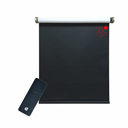 MAßANFERTIGUNG - Elektrisches Verdunklungsrollo, schwarz - Rückseite weiß, 100% Blickdicht,inkl. Motor (230 V) & Sender, (1 ST)
