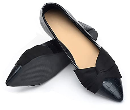 Dernolsea Women Pointed Ballet Flats with Ankle Strap All Black Size 4