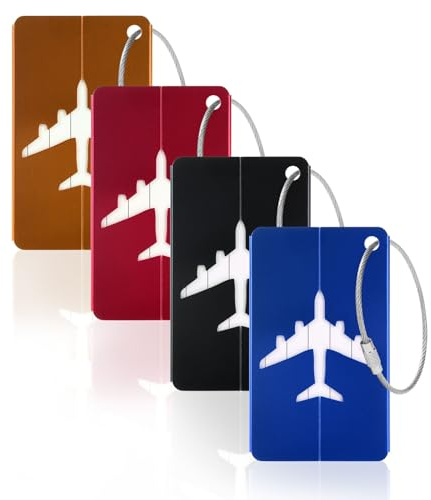 Vicloon 4 Pcs Luggage Tag, Luggage Labels Travel Suitcases Aluminium Tags, Aluminum Luggage Tag with Name ID Card for Luggage Baggage Identity ID Labels