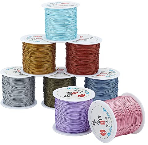 PandaHall 393 yarda/360 m 0,8 mm de hilo de perlas de nailon de 8 colores, cordón chino de macramé, cuerda de nailon para pulseras trenzadas Kumihimo, collares, manualidades, macramé, carillones de