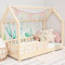Hausbett 160x200 Mit Rausfallschutz Naturholz - Bell Nuo - Kinderbett mit Lattenrost - Stabiles Rausfallschutz Bett für Kinderzimmer - Gemütlich Kinderbett Mädchen