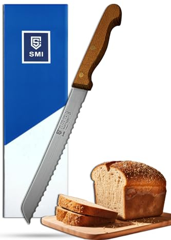 SMI Solingen Brotmesser 20 cm Brötchenmesser Brotmesser Wellenschliff Buchenholz Sägemesser, Messer scharf - Made in Germany