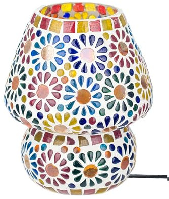 SIGNES GRIMALT Lampada etnica di ispirazione orientale, vetro e ceramica colorata, altezza 18 cm