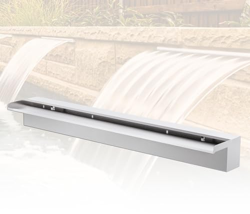LONGRUNNEW Cuchillas de Fuente Piscina Cascada Acero Inoxidable, Departamento Aliviadero con Accesorios para Decoración de Estanque Exterior de Patio de Jardín (Longitud 90cm, Ancho 15cm)