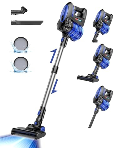 VersLife Aspirateur Balai sans Fil S7, Aspirateur sans Fil Puissant 35Kpa avec 40 Min d'Autonomie, 4 en 1 Aspirateur Balai Pas Cher pour Dur Tapis Sols Poils d'animaux, Batterie Amovible, lumière LED