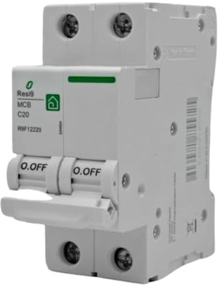 RASMACOR | Interruttore magnetotermico residenziale 2P 20A | RESI9 R9F12220 | CURVA C | Frequenza 50/60Hz | Standard UNE/EN 60898-1 CE | 20 Ampere