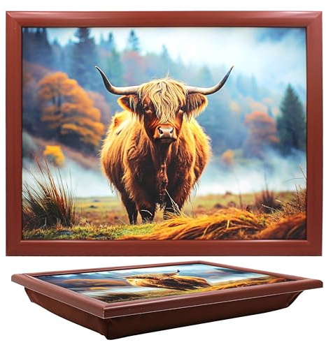 Tamersgifts Cushioned Laptrays Lap Tray TV Dinner Bean Bag Padded Cushion Gift (Highland Cow Laptray)