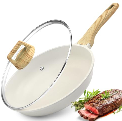 GiPP Nonstick Frying Pan Skillet with Lid - 20cm White Granite Non Stick Pans, Omelette Pan with Heat-Resistant Handle, Compatible with All Stovetops, PFOA Free (White, 20+lid)