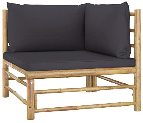 LAPOOH hörnsoffa för trädgård med mörkgrå kudde, loungesoffa utomhus, trädgård loungemöbler, trädgårdssoffa, trädgårdslounge, balkongset, möbler, bambu