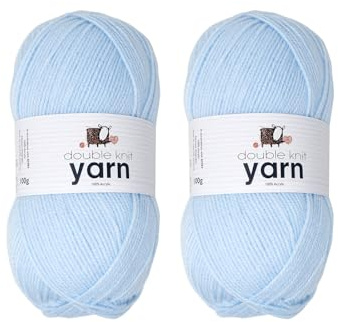 Korbond Yarn - Light Blue - 2 x 100g Acrylic Wool - Lightweight, Hypoallergenic & Durable Double Knit Crochet Yarn Knitting Wool