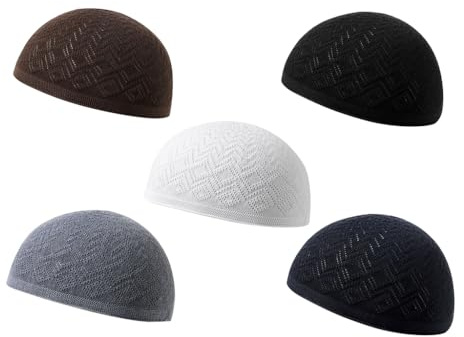 Anlising 5PCS Chapeau Homme Kufi, Chapeau Musulman Kufi, Bonnet Priere Islamique, Chapeaux Musulmans Kufi, Musulman Bonnet Tricot Crochet, pour Musulmans, Islam, Hommes, Femmes (5 Couleurs)