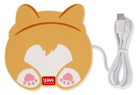 Legami - Chauffe-Tasse USB, Warm it up, 10 x 10 cm, en Vinyle, idéal pour Tasses et Verres à Fond Plat, entrée USB, thème Corgi, Orange