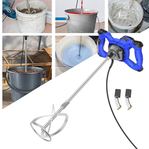 Portable Concrete Cement Mixer Plaster Mixer Paint Mixer 2600W Handheld Electric Paddle Mixer with 6 Adjustable Speed,Concrete Tool for Mixing Feed/Plaster/Paint/Mortar/Cement/Concrete,Blue