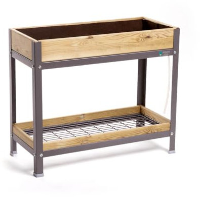 MI HUERTO URBAN Jardinera Elevada Madera con Bandeja Recoge Aguas | Estructura Metálica | Mesa Cultivar Plantas Terraza Jardín Balcón Exterior | Gris Mate | HUERTO Alto - 90x40x78 cm