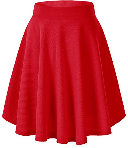 EXCHIC Donna Elegante Vita Elastica Svasata A-Linea Midi Gonna Base Uniforme Plissettata Skater Gonne(L, Rosso)