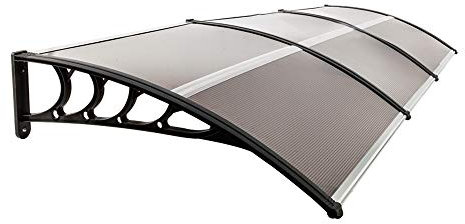 Bonnlo Auvent Porte d'Entree|Marquise de Porte Exterieur en Polycarbonate et Support en Plastique|Toit Protection UV et Pluie(Translucide Brun,Support Noir, 100x300cm)