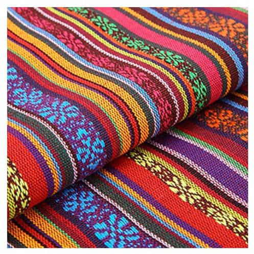 BrightGlow Tessuto in Cotone per Cucire con Motivo Etnico, Stoffa in Cotone Boho, Venduto al Metro, Fiori Esotici, Stoffa in Cotone e Lino, Decorazione Retrò Multicolore, Stoffa per Cucire, Stoffa per