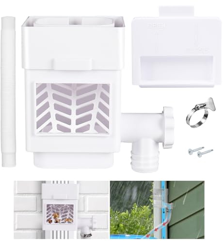 Rainwater Diverter Kit, Downspout Diverter, Rain Barrel Diverter Kit with Adjustable Valve and Filter, Rain Diverter Kit Fits for 2x3 or 3x4 Inch Standard Downspouts (White)