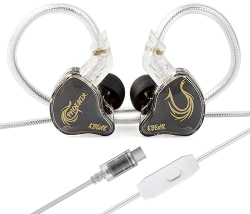 keephifi KBEAR Phoenix IEM, auricolari cablati USB C, doppio foglio di alluminio, doppio magnete DD da 10mm, cuffie DJ con diaframma in PET, monitor in-ear con bassi profondi per il gaming con