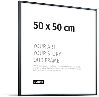 JUNOMI® Marco de fotos 50 x 50 cm – aluminio negro mate, perfil extrafino, cristal acrílico irrompible, colgador horizontal y vertical