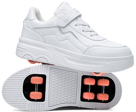 ENEN Chaussure Roller Fille, Été Basket Roller pour Enfan, 6 Räder Chaussure a Roulette Garcon Fille Garçons Roues Basket a Roulette Adolescents pour Extérieur 30-41 EU (Blanc,31)