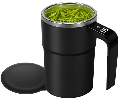 Genérico Taza de Café, 380ml Recipiente Para Bebidas De Leche Y Agua, Taza De Autoagitación Magnética Con Tapa, Para Bebidas Cacao Para Mujeres Hombres Hogar Cocina Bar Cumpleaños Navidad Oficina