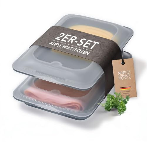 Moritz & Moritz 2er Set Aufschnittbox stapelbar Schwarz – Frischhaltedosen mit Deckel zur Aufbewahrung von Wurst, Käse uvm. – lebensmittelecht, spülmaschinengeeignet