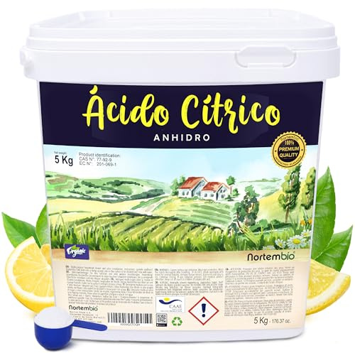 Nortembio Acide Citrique 5 kg – Acide Citrique Anhydre Concentré 100 % Pur Certifié – Nettoyage Domestique Polyvalent – Sans OGM – E-Book Offert