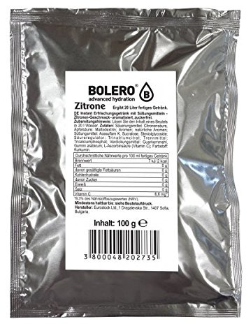 Bolero Bebidas 100 g bolsa - suficiente para 20 litros de bebida sin azúcar - sin calorías - sin aspartamo (Limón)