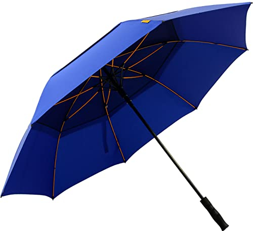 Falcone Grand Parapluie Golf Homme avec Ouverture Automatique et Résistant au vent - Large Parapluie de 130 cm de Diamètre - Baleines en Fibre de verre Incassables - Bleu à Baleines Oranges