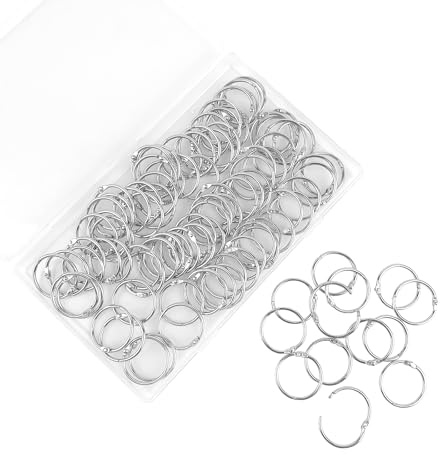 Loose Leaf Binder Office Book Rings 1-Inch（100 Pack）, with Metal Nickel Plated for Key,for Index Cards and School，Sliver