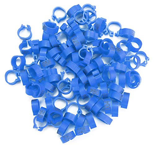 Anillos de Identificación para Aves, 100 Piezas, Plástico, 8MM, Bandas Numeradas 001-100, Azul, para Palomas y Gallinas
