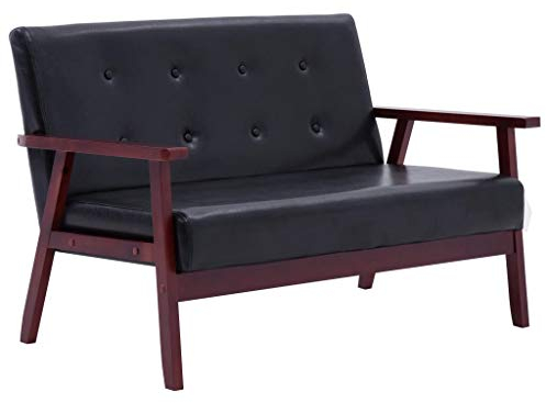 Festnight 2-sitsig soffa, loungesoffa, vardagsrumssoffa, stoppad soffa, loungesoffa, sittmöbler, sängsoffa, futon, bäddsoffa, sittbänk, lounbänk, stoppningsbänk, svart, konstläder, 113,5 x 67 x 73,5