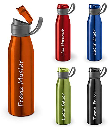 polar-effekt Personalisierte Trinkflasche mit Namen 650 ml Farbe orange - Auslaufsichere Aluminium Sportflasche mit Gravur - Geschenk zum Geburtstag oder Weihnachten
