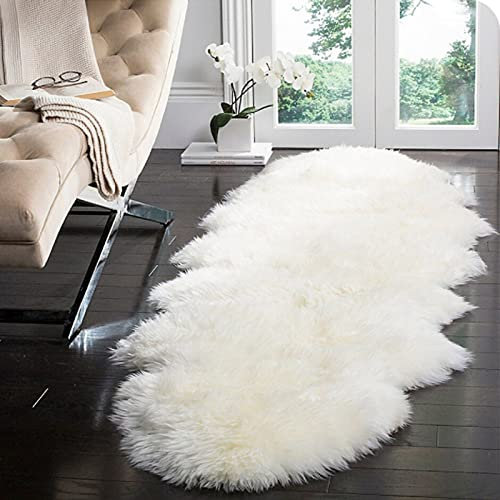 Meyecon Sheepskin Rug Faux Fur Rug Area Rugs Faux Fleece Chair Cover Seat Pad Soft White Fluffy Rugs For Bedroom Sofa Floor Carpet Living Room Decoration (white, 160 x 60 cm)