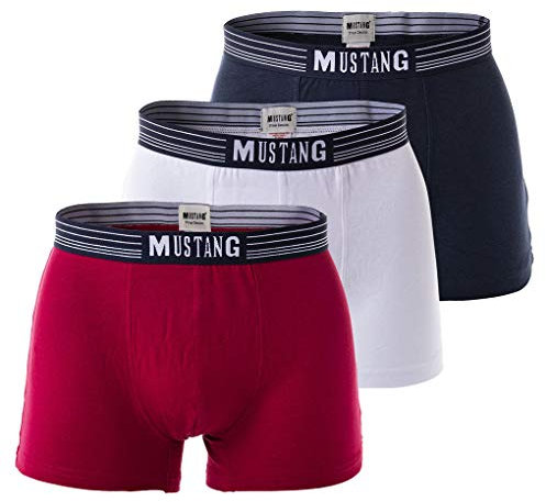 MUSTANG Men's Retro Shorts 3 Pack, Boxer Shorts, Pants, True Denim, S-XL: Colour: Navy/Weiß/Rot | Size: Large