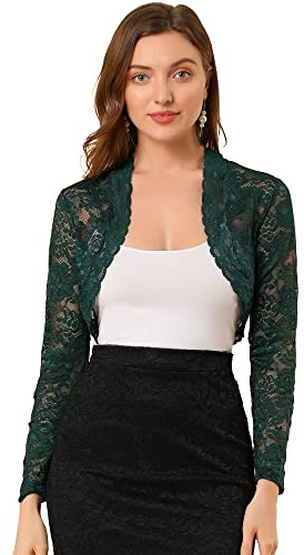 Allegra K Women's Lace Shrug Elegant Crop Short Sheer Floral Lace Bolero Shrugs