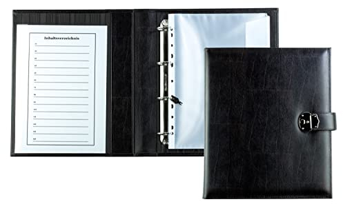 DELMON VARONE Classeur à anneaux de qualité supérieure DIN A4 avec serrure en cuir véritable – Porte-documents fait main marron – Porte-documents et certificats pour documents, certificats et dossiers