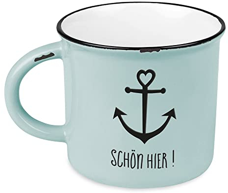 Kaffeetasse vintage| Keramik Becher zum verschenken | maritim | Schön hier !, Blau