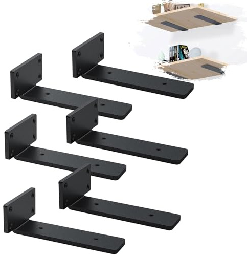 MLOQI Scaffold Board Shelf Brackets, Black Shelf Brackets Heavy Duty, 5mm Thick Rustic Shelf Bracket 6 Pack (6 Inches)