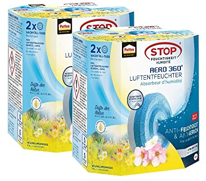 Pattex AERO 360° Wildblumenwiese Tabs Nachfüllpack, reduzieren Feuchtigkeit und schlechte Gerüche, Nachfülltabs für den Luftentfeuchter AERO 360°, 2x2er-Pack (2x450g)