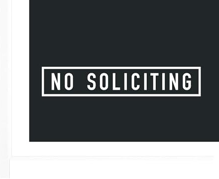 ZLKAPT No Soliciting Door Sign: Polite Privacy Message, Weatherproof White Vinyl Decal, 1 Pc 13 x 3 Rectangle Sticker, for Glass Doors Windows Office Entry, No Sales No Flyers Notice