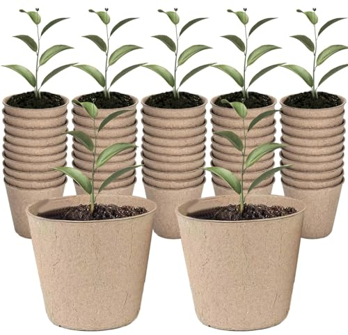 XIZAO Lot de 50 pots de semences ronds en fibre, biodégradables, pots de germination pour la culture des plantes, conteneurs compostables