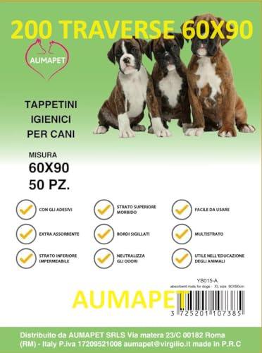 AUMAPET Tappetini Assorbenti per Cani 200 Pezzi, 60x90 cm, Polipropilene (PP), Protezione per Pavimenti