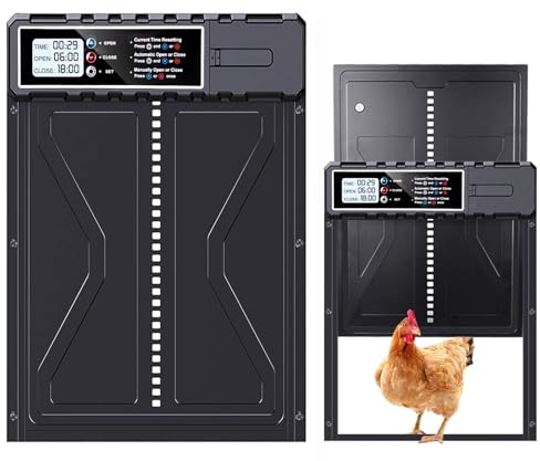 Große Automatische Hühnerklappe Hühnertür mit Timer Intelligenter Einklemmschutz,Elektrische Hühnerklappe Aluminiumlegierung Automatisch/Handmodus,Hühnertür,programmierbarem Wasserdicht LCD-Bildschirm